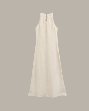 100% Linen Minimalist High-Neck Dress