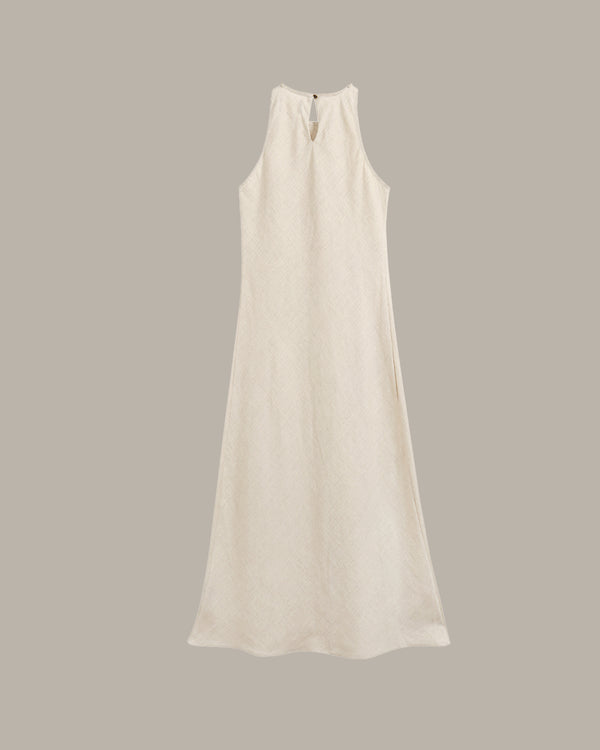 100% Linen Minimalist High-Neck Dress