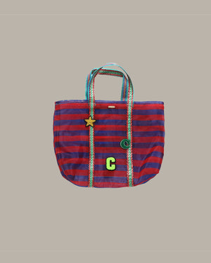 Badge Striped Woven Bag