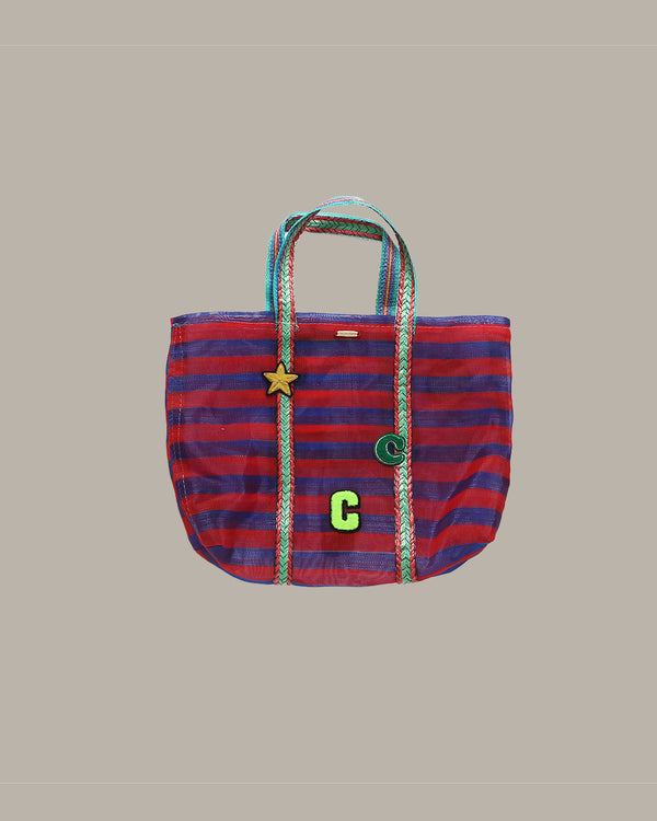 Badge Striped Woven Bag