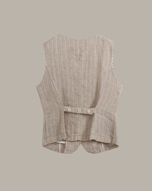 100% Linen Striped Stitch Detail Vest