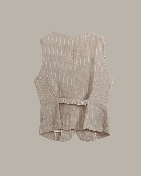 100% Linen Striped Stitch Detail Vest