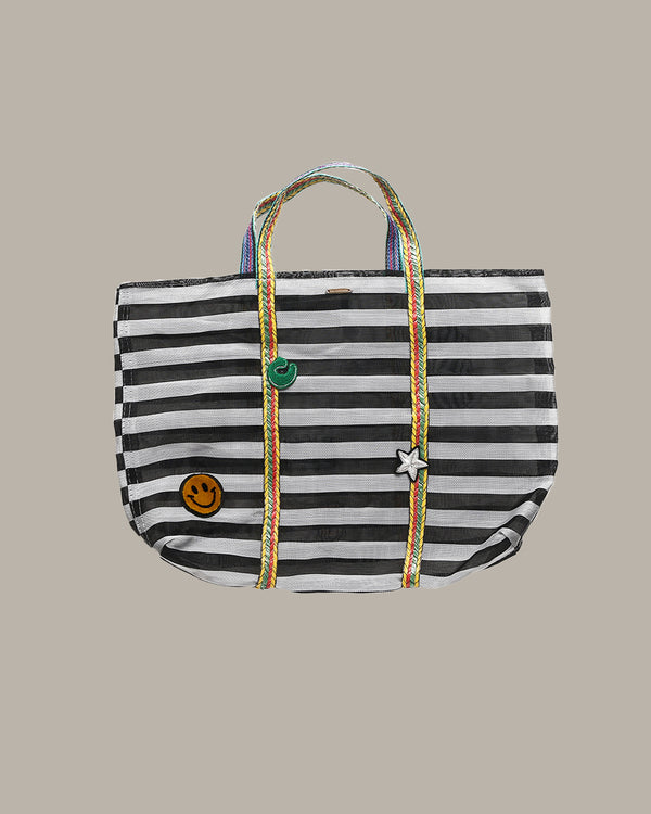 Badge Striped Woven Bag