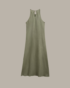 100% Linen Minimalist High-Neck Dress