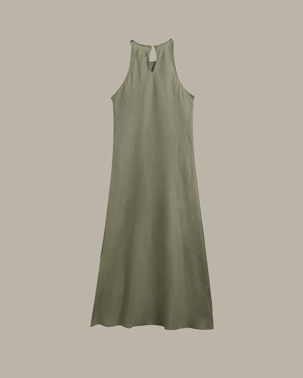 100% Linen Minimalist High-Neck Dress