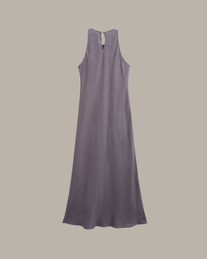 100% Linen Minimalist High-Neck Dress
