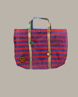 Badge Striped Woven Bag