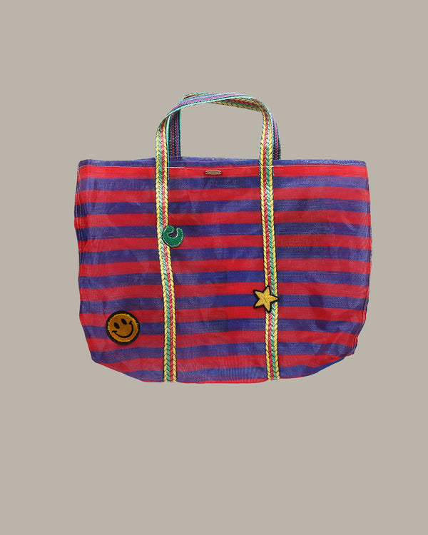 Badge Striped Woven Bag