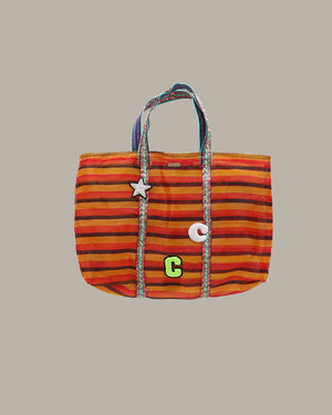Badge Striped Woven Bag