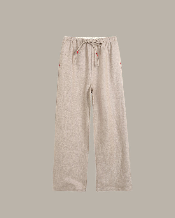 Two-Tone Drawstring Linen Pants