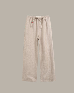 Two-Tone Drawstring Linen Pants