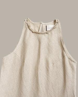 100% Linen Minimalist High-Neck Dress