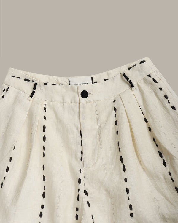 100% Linen Dotted Printed Shorts