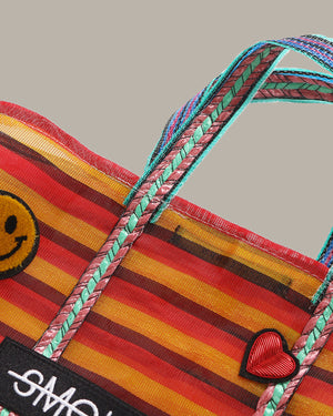 Badge Striped Woven Bag