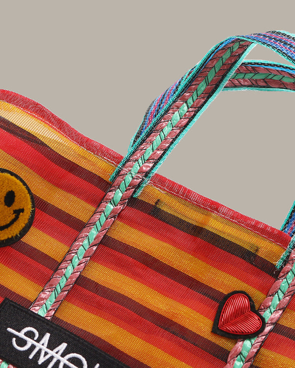 Badge Striped Woven Bag