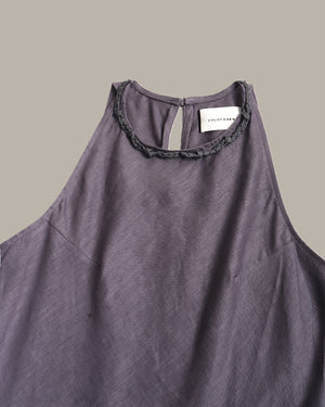 100% Linen Minimalist High-Neck Dress