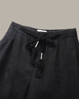 Braided-Drawstring Waist Linen Pant