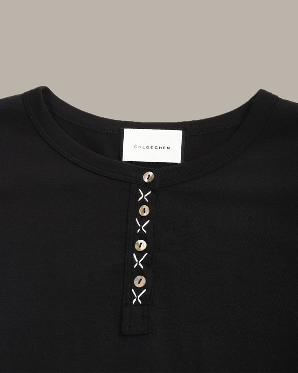 Cross-Stitched Placket Top