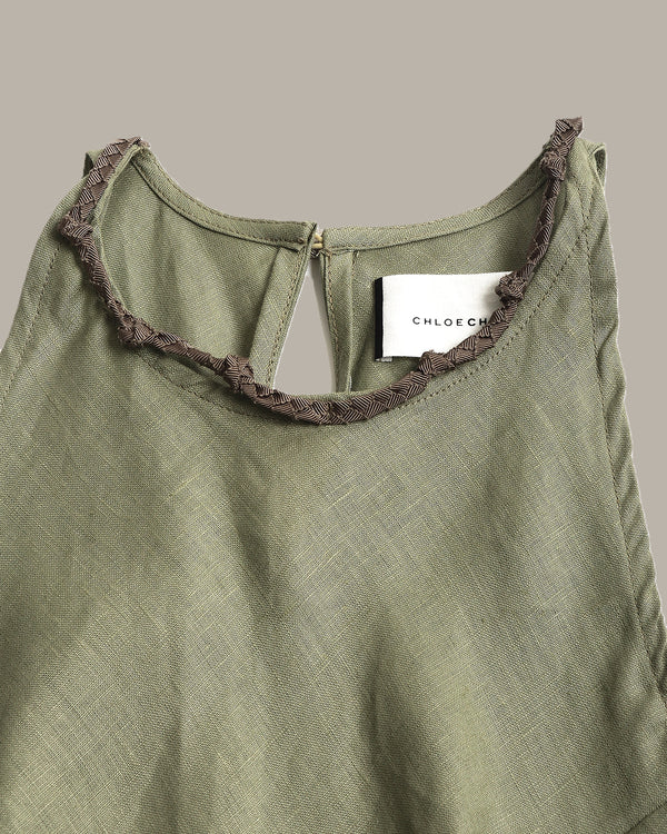 100% Linen Minimalist High-Neck Dress