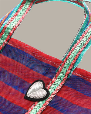 Badge Striped Woven Bag
