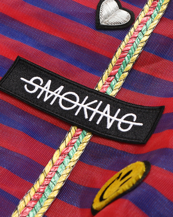 Badge Striped Woven Bag