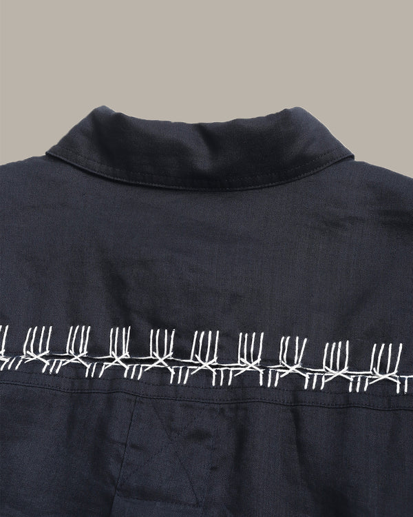 100% Ramie Back Hollow-Out Shirt