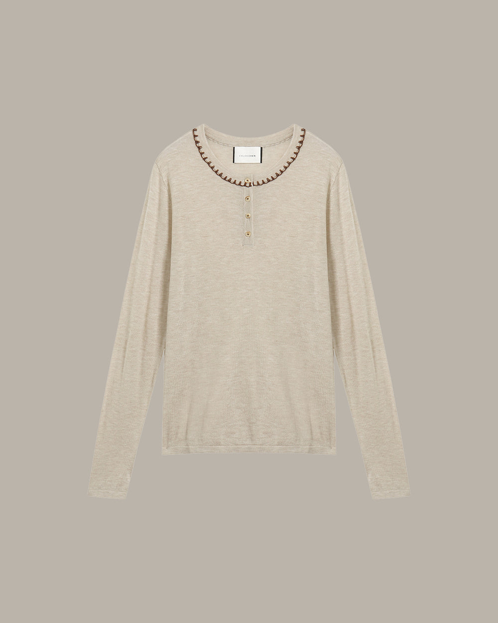 Embroidered Neckline Knit Top