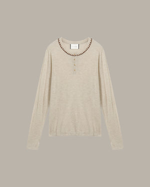 Embroidered Neckline Knit Top