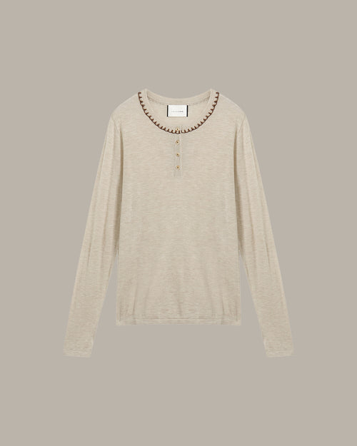 Embroidered Neckline Knit Top