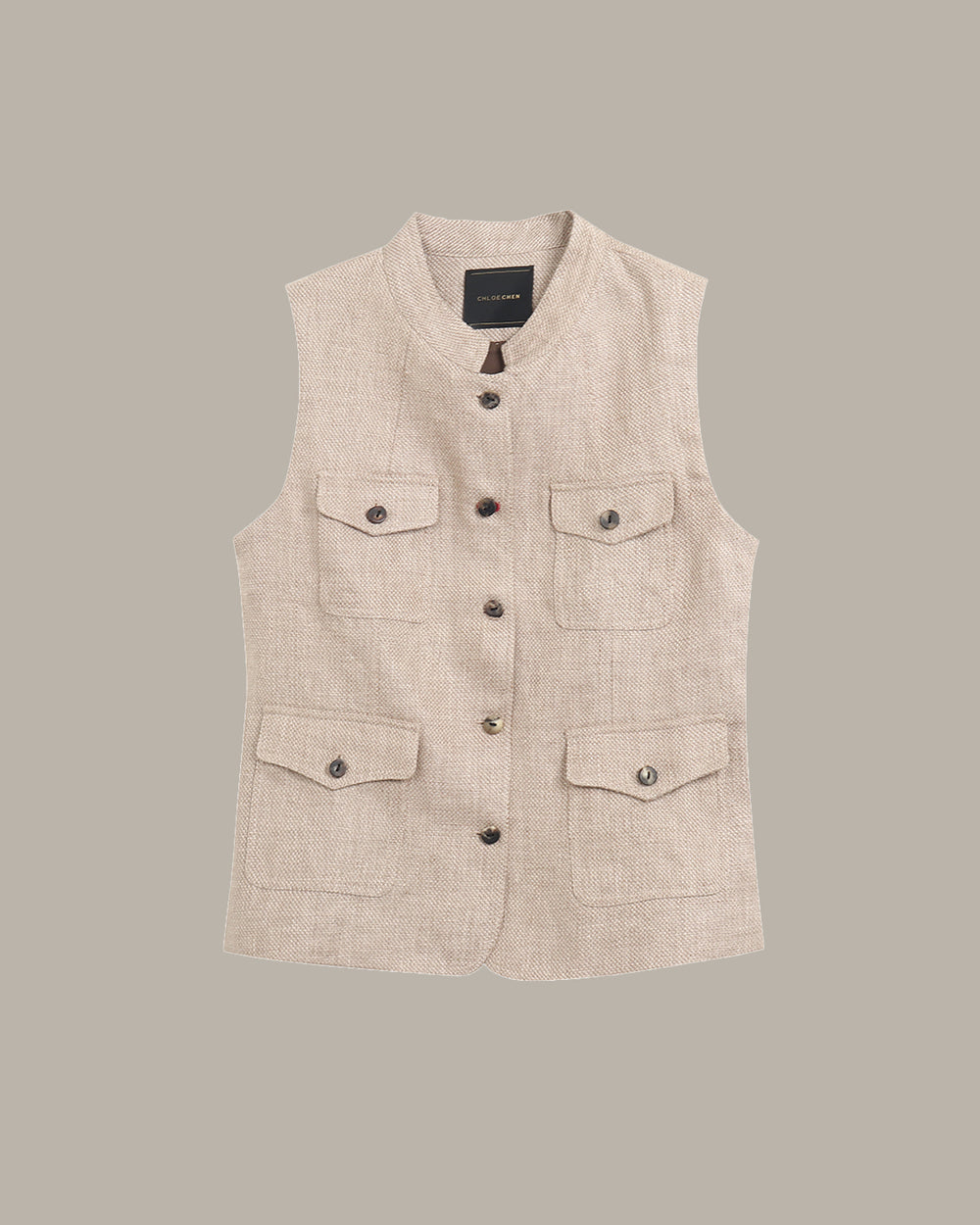 Sleeveless Utility Linen Vest
