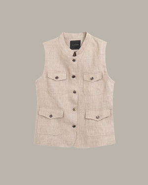 Sleeveless Utility Linen Vest
