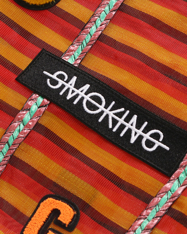 Badge Striped Woven Bag