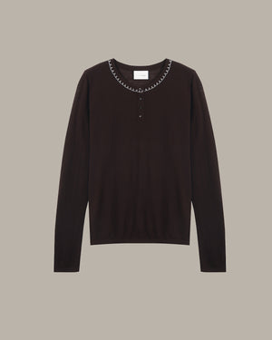 Embroidered Neckline Knit Top