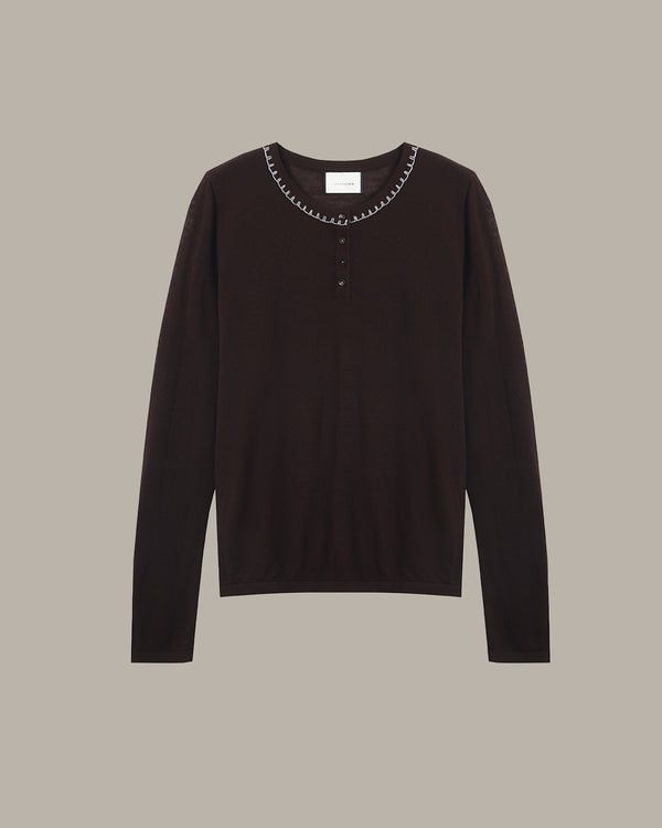 Embroidered Neckline Knit Top