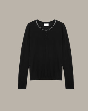 Embroidered Neckline Knit Top