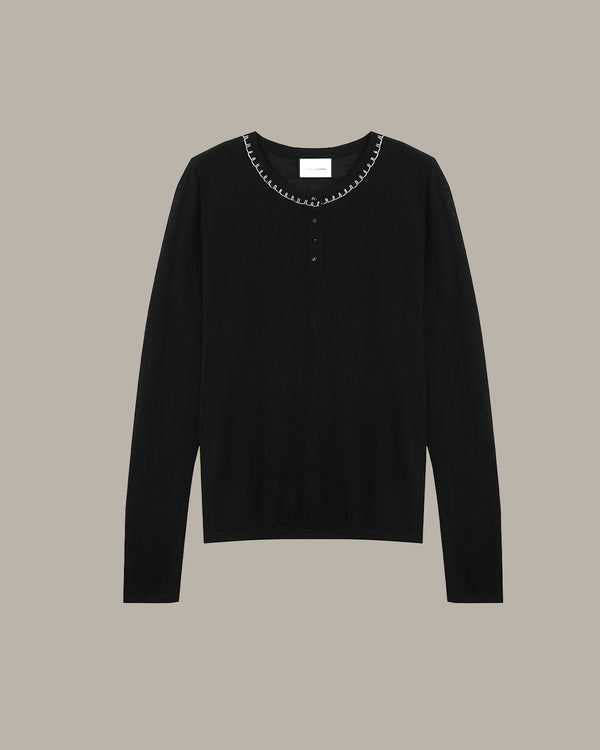 Embroidered Neckline Knit Top