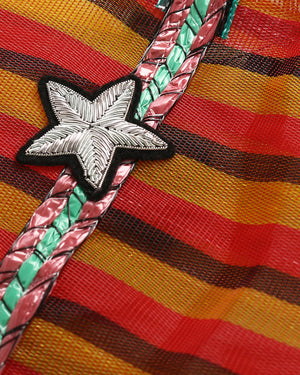 Badge Striped Woven Bag