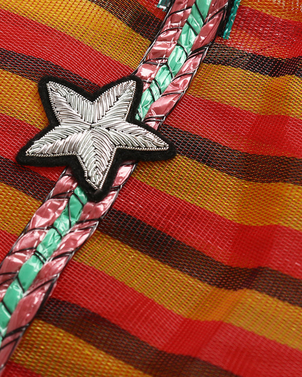 Badge Striped Woven Bag