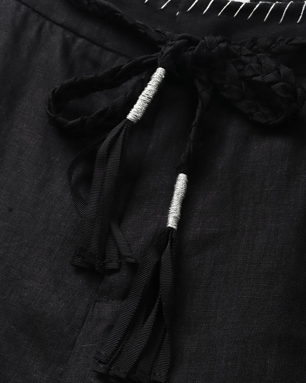 Braided-Drawstring Waist Linen Pant