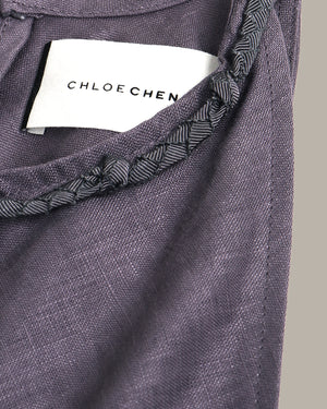 100% Linen Minimalist High-Neck Dress