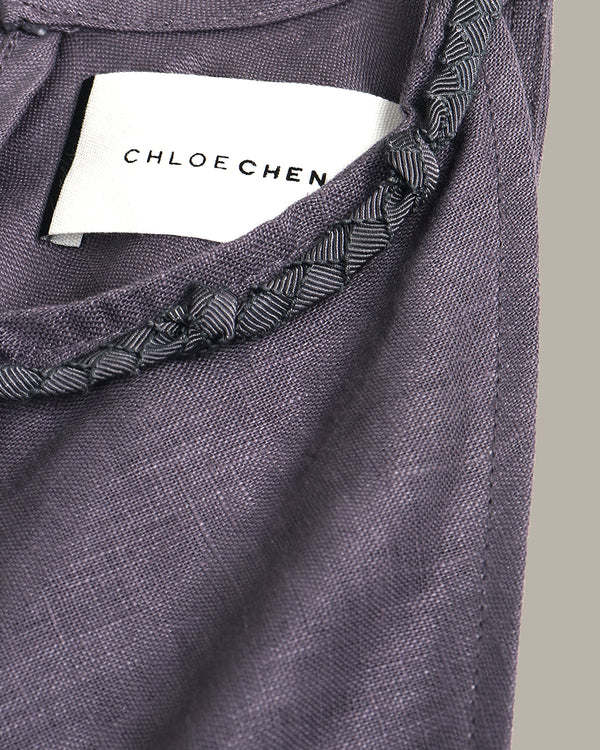 100% Linen Minimalist High-Neck Dress