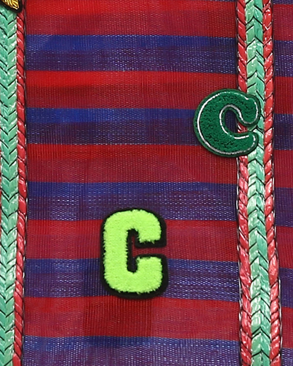 Badge Striped Woven Bag