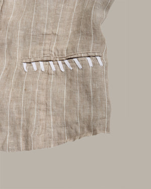 100% Linen Striped Stitch Detail Vest