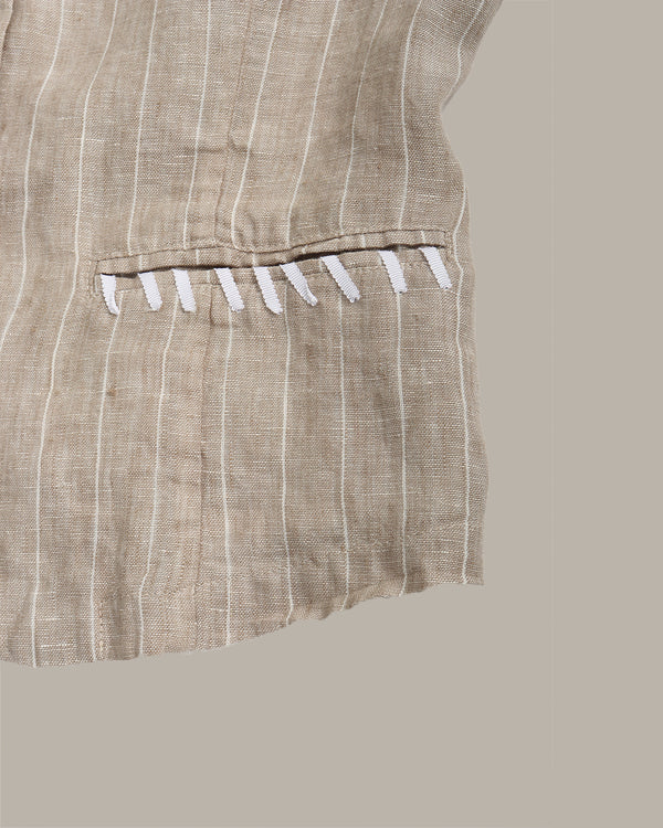 100% Linen Striped Stitch Detail Vest