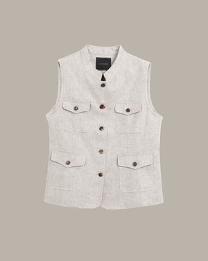 Sleeveless Utility Linen Vest