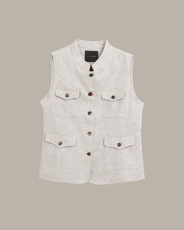 Sleeveless Utility Linen Vest