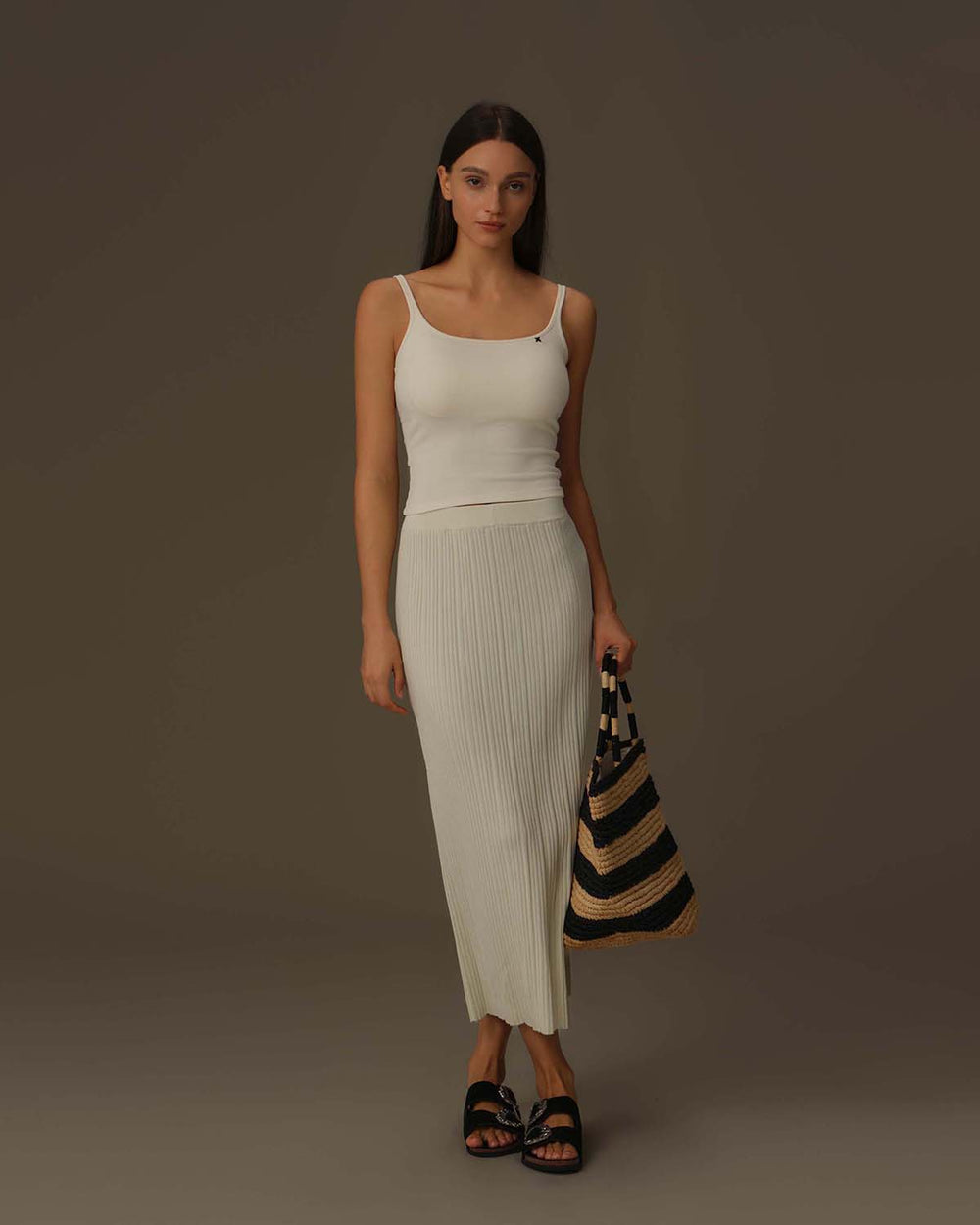 Flowy Pleated Side-Slit Skirt