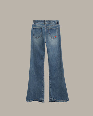 Heart-Stitched Flared Jeans