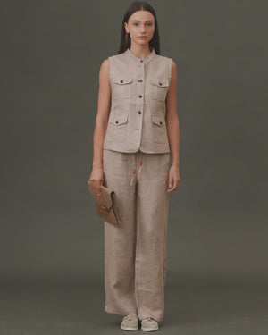 Sleeveless Utility Linen Vest