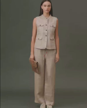 Two-Tone Drawstring Linen Pants